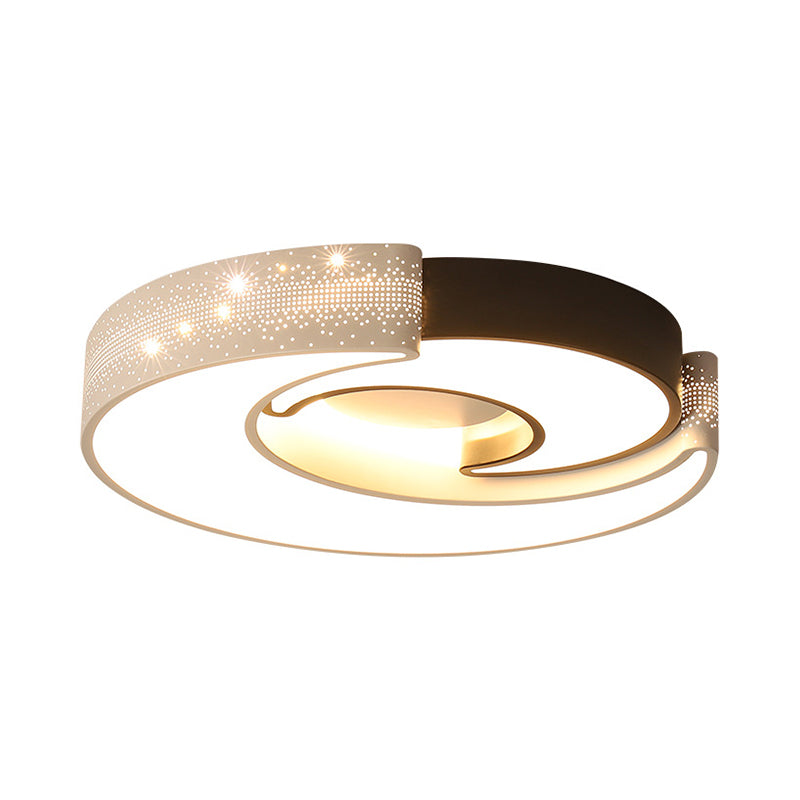 Contemporary 2-Moon LED Flush Ceiling Light for Kid's Bedroom - Metal Acrylic, Black & White