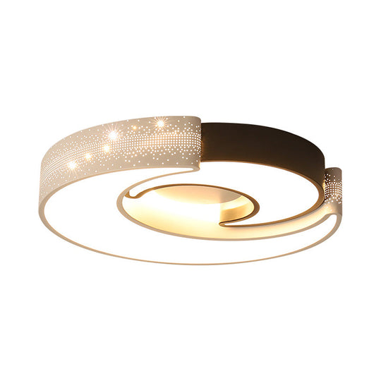 Contemporary 2-Moon LED Flush Ceiling Light for Kid's Bedroom - Metal Acrylic, Black & White