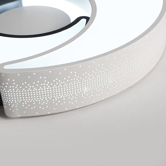 Contemporary 2-Moon LED Flush Ceiling Light for Kid's Bedroom - Metal Acrylic, Black & White