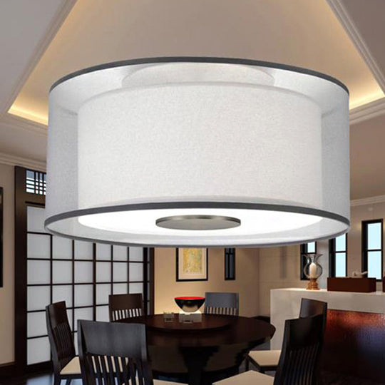 Classical White Fabric Drum Flush Mount Lamp - 4 Lights Ceiling Light Fixture, 16"/19.5”/23.5" Wide