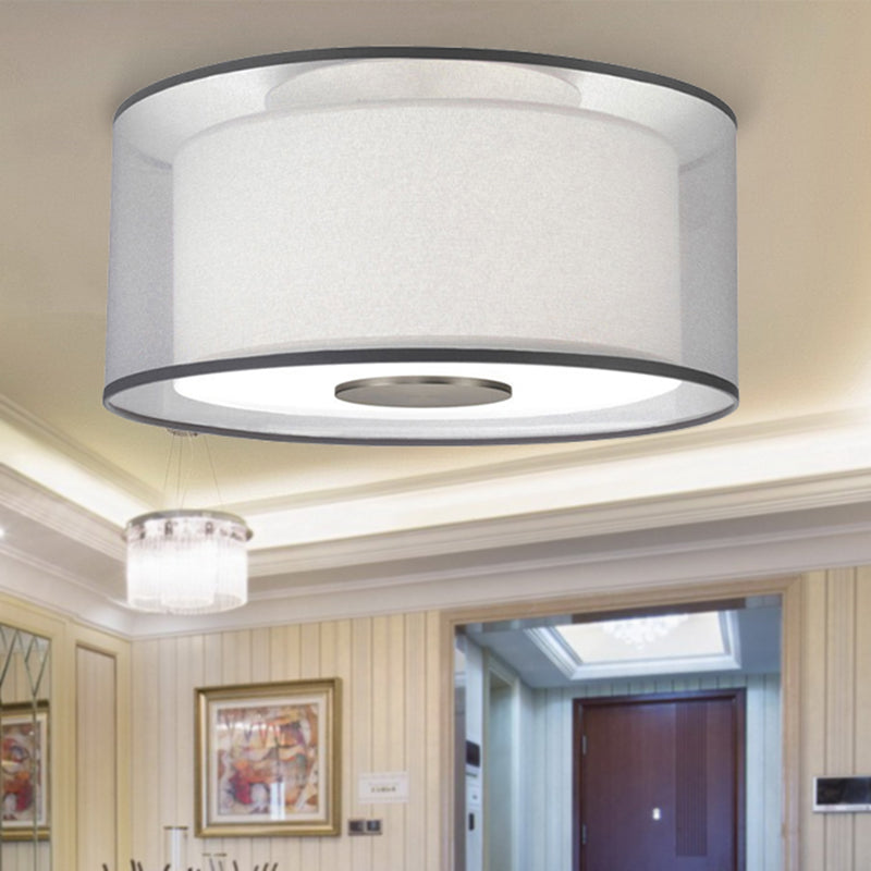 Classical White Fabric Drum Flush Mount Lamp - 4 Lights Ceiling Light Fixture, 16"/19.5”/23.5" Wide