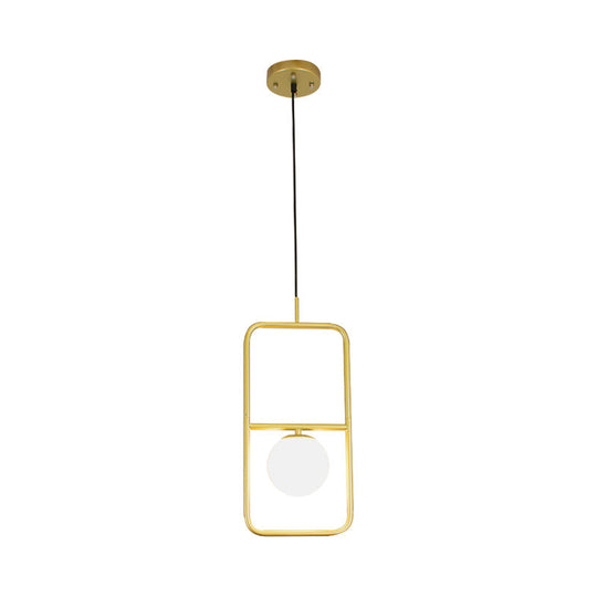 Rectangular Post Modernist Pendant Lamp With White Glass Globe And Gold Led Lights - 1/2 Light
