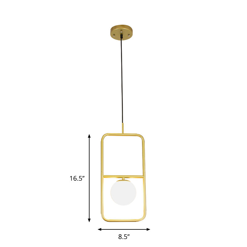 Rectangular Post Modernist Pendant Lamp With White Glass Globe And Gold Led Lights - 1/2 Light