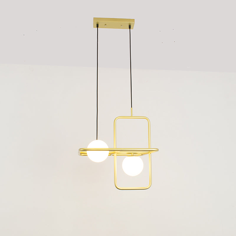 Lampe à suspension moderne en verre blanc avec lumières LED dorées