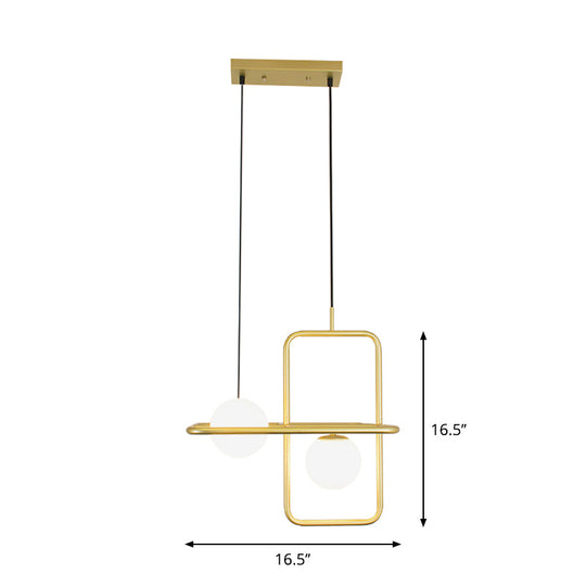 Lampe à suspension moderne en verre blanc avec lumières LED dorées