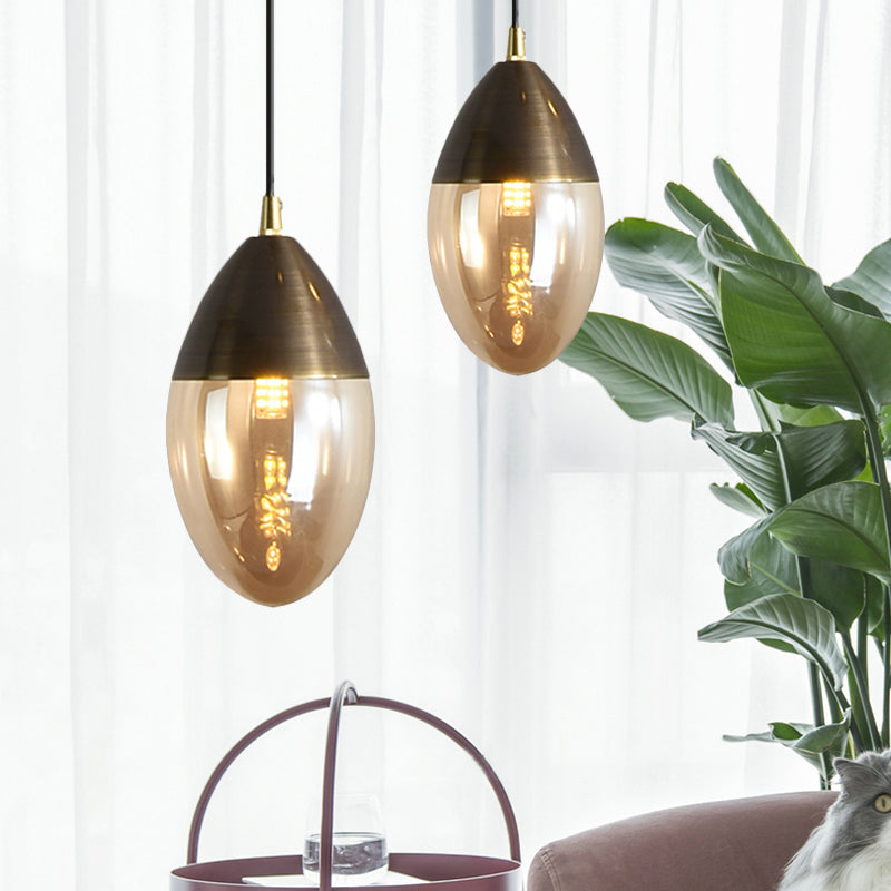 Ellipsoid Suspension Pendant With Clear/Amber Glass - Led Ceiling Hung Light For Dining Room