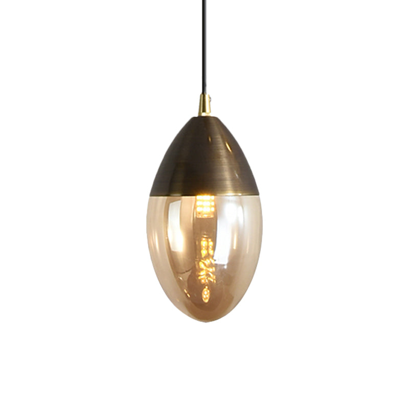 Ellipsoid Suspension Pendant With Clear/Amber Glass - Led Ceiling Hung Light For Dining Room Amber