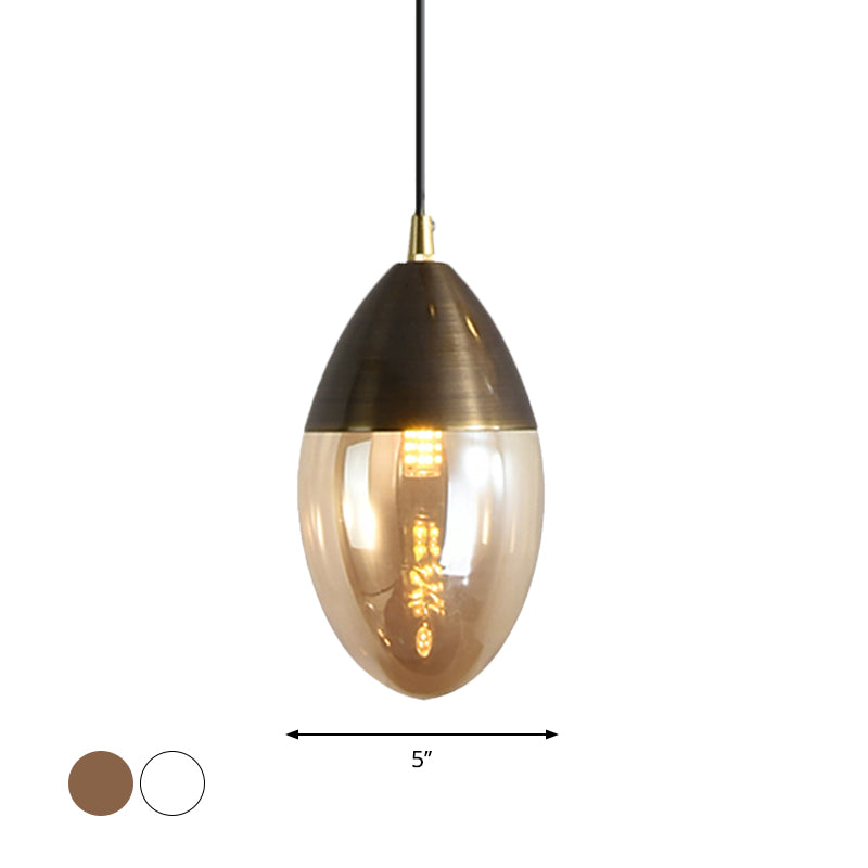 Ellipsoid Suspension Pendant With Clear/Amber Glass - Led Ceiling Hung Light For Dining Room