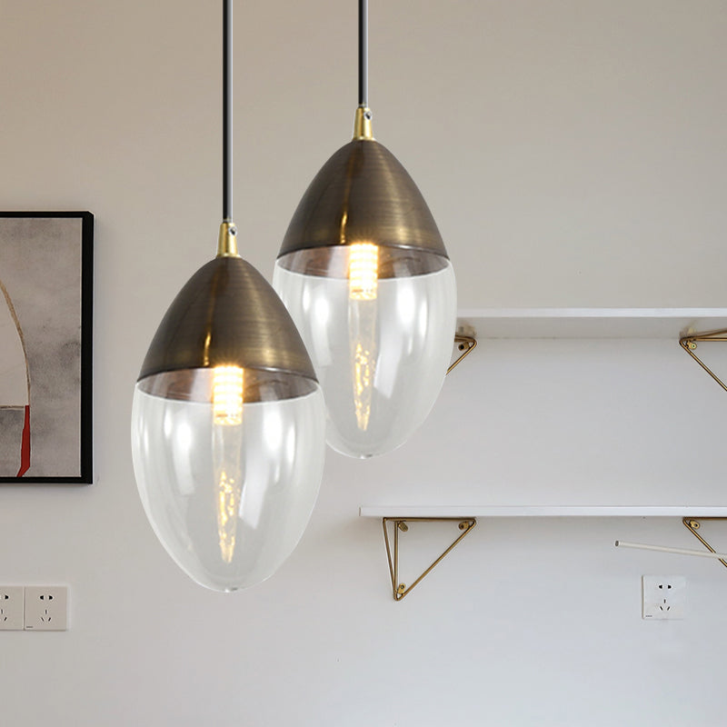 Sleek Postmodern Ellipsoid Pendant Light - Clear/Amber Glass LED, Ideal for Dining Room Ceiling