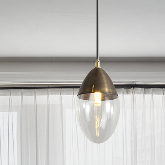 Ellipsoid Suspension Pendant With Clear/Amber Glass - Led Ceiling Hung Light For Dining Room