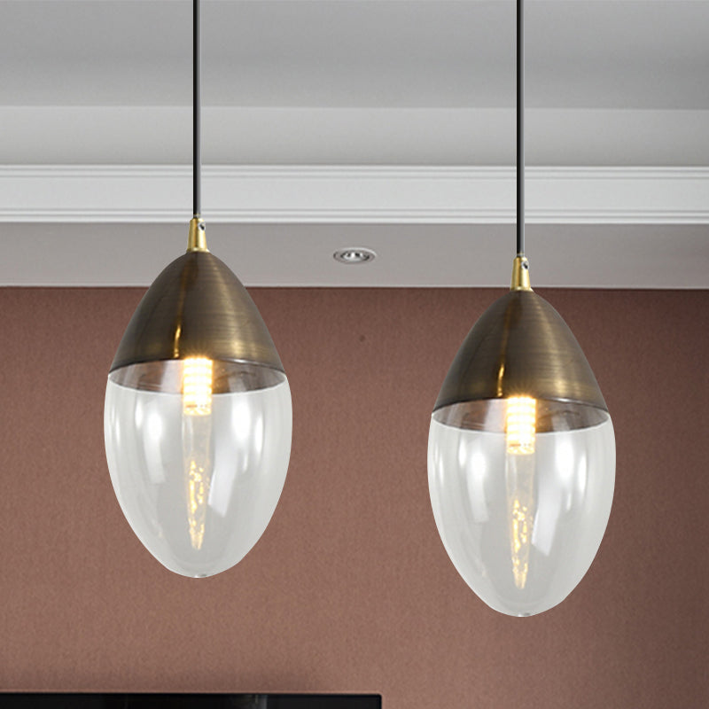 Ellipsoid Suspension Pendant With Clear/Amber Glass - Led Ceiling Hung Light For Dining Room