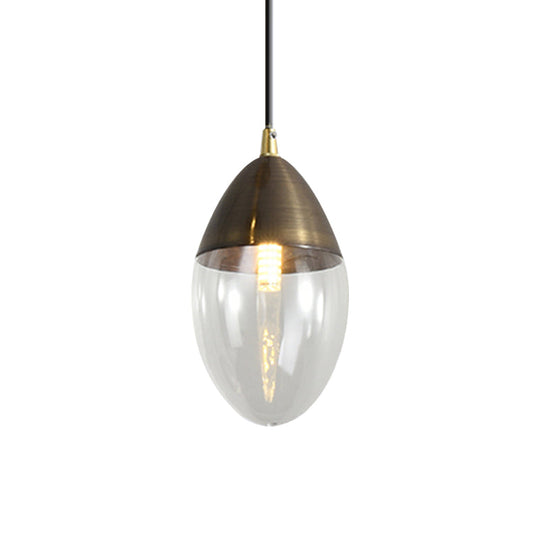 Ellipsoid Suspension Pendant With Clear/Amber Glass - Led Ceiling Hung Light For Dining Room