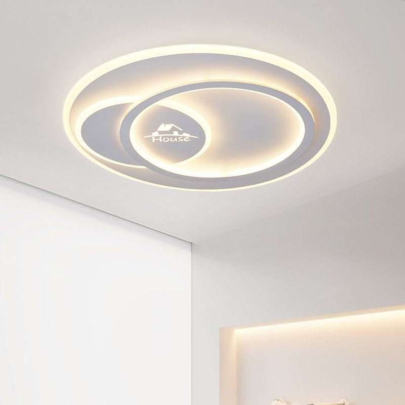 Modern LED Circular Ceiling Flush Mount in Warm/White Light with Acrylic House Pattern