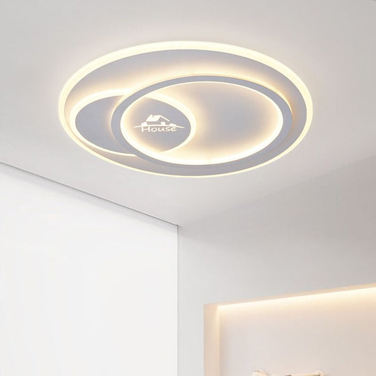 Modern LED Circular Ceiling Flush Mount in Warm/White Light with Acrylic House Pattern