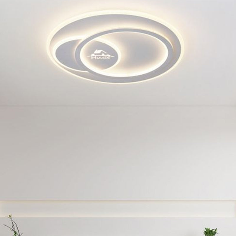 Modern LED Circular Ceiling Flush Mount in Warm/White Light with Acrylic House Pattern