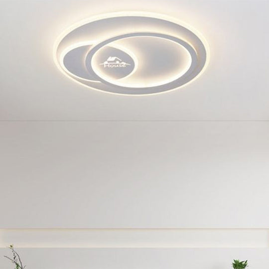 Modern LED Circular Ceiling Flush Mount in Warm/White Light with Acrylic House Pattern