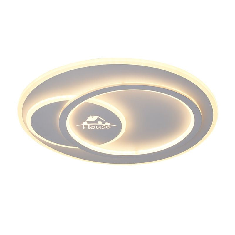 Modern LED Circular Ceiling Flush Mount in Warm/White Light with Acrylic House Pattern