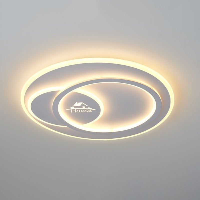 Modern LED Circular Ceiling Flush Mount in Warm/White Light with Acrylic House Pattern
