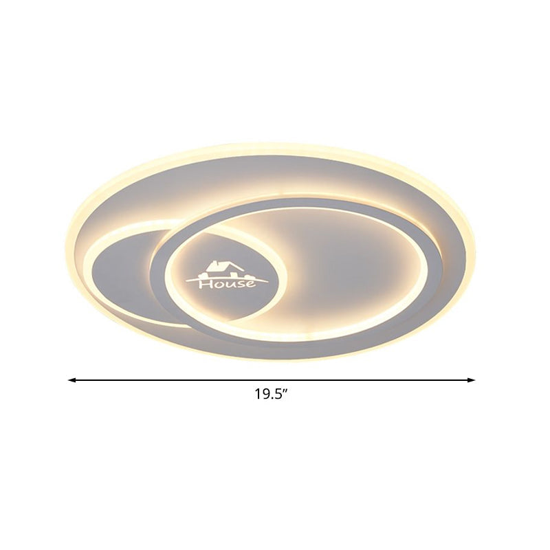 Modern LED Circular Ceiling Flush Mount in Warm/White Light with Acrylic House Pattern