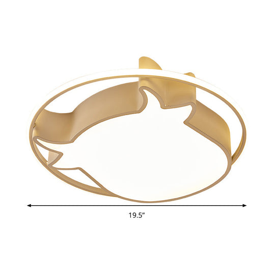 Animal-Inspired Ring Kids Flush Ceiling Light: Eye-Caring Ox Head Acrylic Lamp