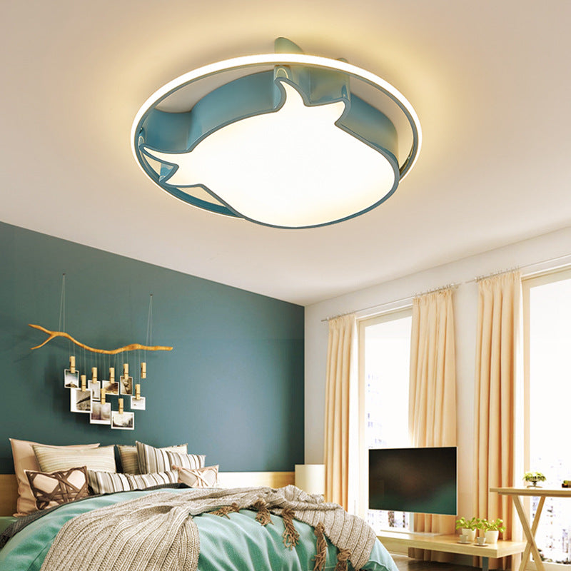 Animal-Inspired Ring Kid's Flush Ceiling Light: Eye-Caring Ox Head Acrylic Lamp