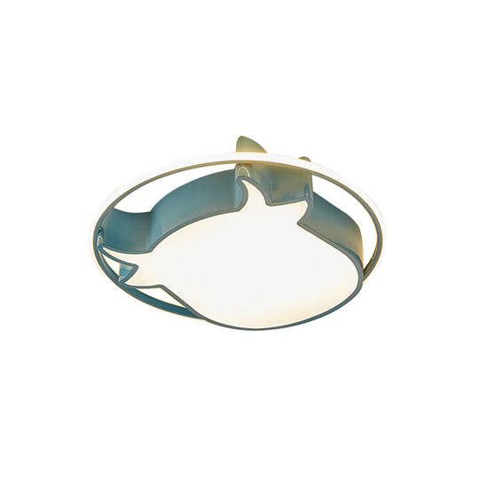 Animal-Inspired Ring Kid's Flush Ceiling Light: Eye-Caring Ox Head Acrylic Lamp