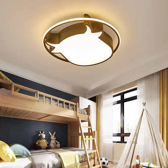 Animal-Inspired Ring Kid's Flush Ceiling Light: Eye-Caring Ox Head Acrylic Lamp