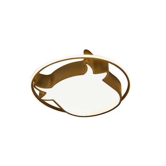 Animal-Inspired Ring Kid's Flush Ceiling Light: Eye-Caring Ox Head Acrylic Lamp