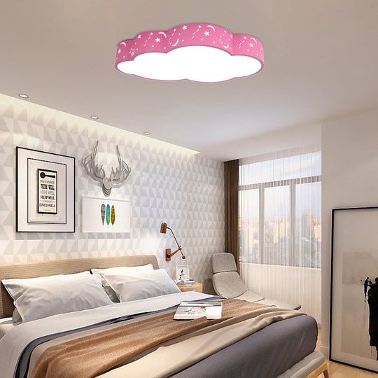 Hollow Cloud Cartoon Led Ceiling Lamp For Kids Bedroom With Metal Acrylic Mount Light