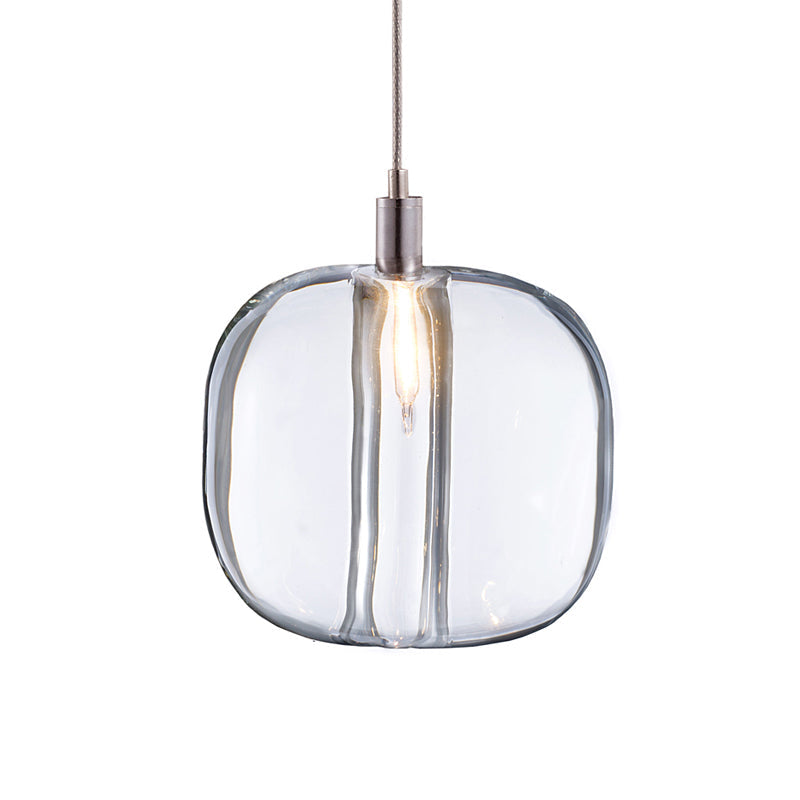 Modern Designer Drum Suspension Pendant - Mirrored Clear/Amber/Smoke Glass - 1 Light Hanging Lamp