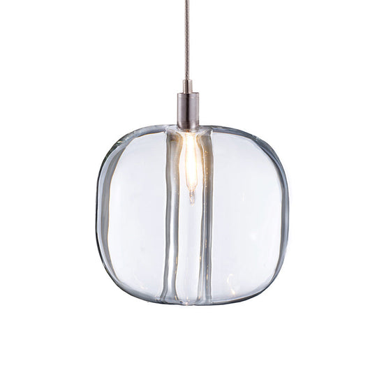 Modern Designer Drum Suspension Pendant - Mirrored Clear/Amber/Smoke Glass - 1 Light Hanging Lamp