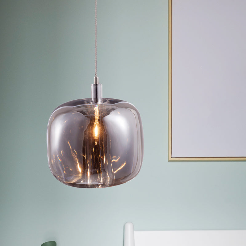Mirrored Glass Designer Drum Pendant Lamp With Clear/Amber/Smoke Finish - 1 Light Hanging Fixture