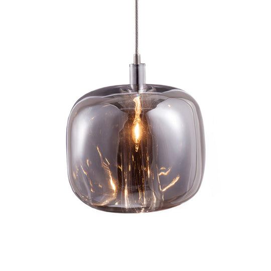 Modern Designer Drum Suspension Pendant - Mirrored Clear/Amber/Smoke Glass - 1 Light Hanging Lamp