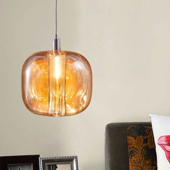 Modern Designer Drum Suspension Pendant - Mirrored Clear/Amber/Smoke Glass - 1 Light Hanging Lamp