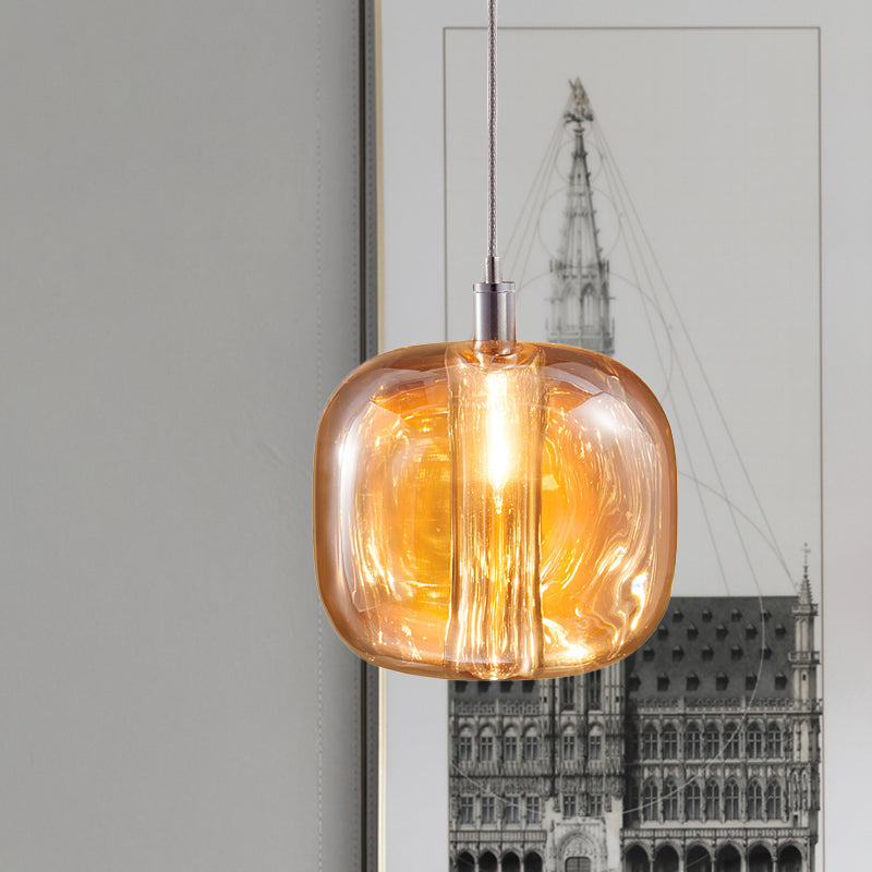 Modern Designer Drum Suspension Pendant - Mirrored Clear/Amber/Smoke Glass - 1 Light Hanging Lamp