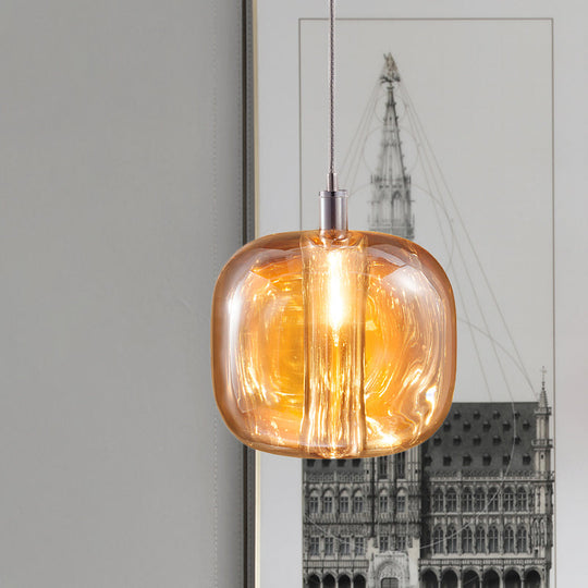 Modern Designer Drum Suspension Pendant - Mirrored Clear/Amber/Smoke Glass - 1 Light Hanging Lamp