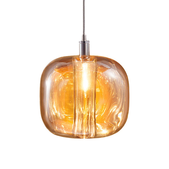 Modern Designer Drum Suspension Pendant - Mirrored Clear/Amber/Smoke Glass - 1 Light Hanging Lamp
