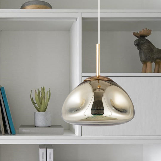 Modern Melt Shape Pendant Lamp With Blown Glass Shade In Gold Silver Or Rose - 1 Light Hanging Kit