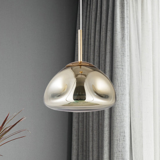 Modern Melt Shape Pendant Lamp - Gold, Silver, Rose Gold - 1 Light - Dimpled Blown Glass - Hanging Light Kit