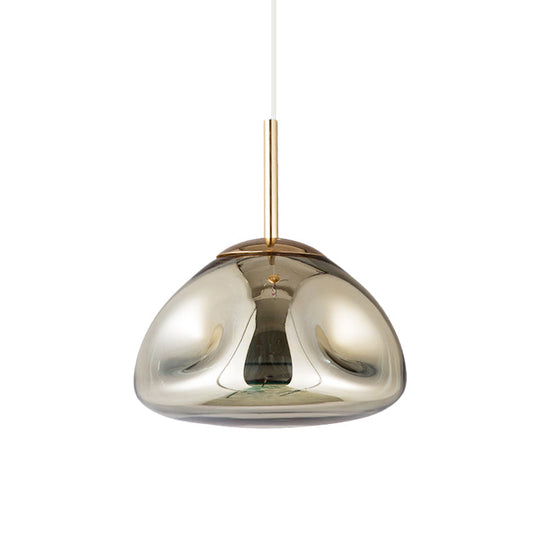 Modern Melt Shape Pendant Lamp With Blown Glass Shade In Gold Silver Or Rose - 1 Light Hanging Kit