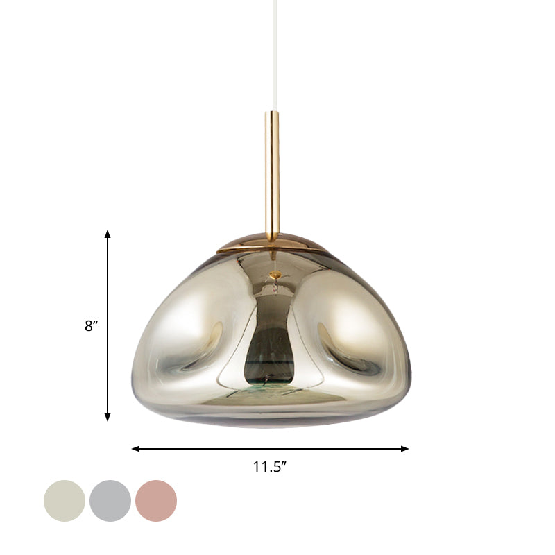 Modern Melt Shape Pendant Lamp With Blown Glass Shade In Gold Silver Or Rose - 1 Light Hanging Kit