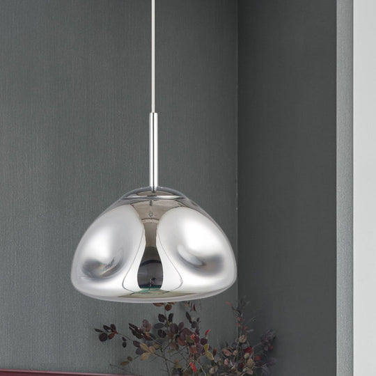 Modern Melt Shape Pendant Lamp - Gold, Silver, Rose Gold - 1 Light - Dimpled Blown Glass - Hanging Light Kit