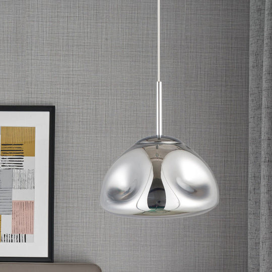 Modern Melt Shape Pendant Lamp - Gold, Silver, Rose Gold - 1 Light - Dimpled Blown Glass - Hanging Light Kit