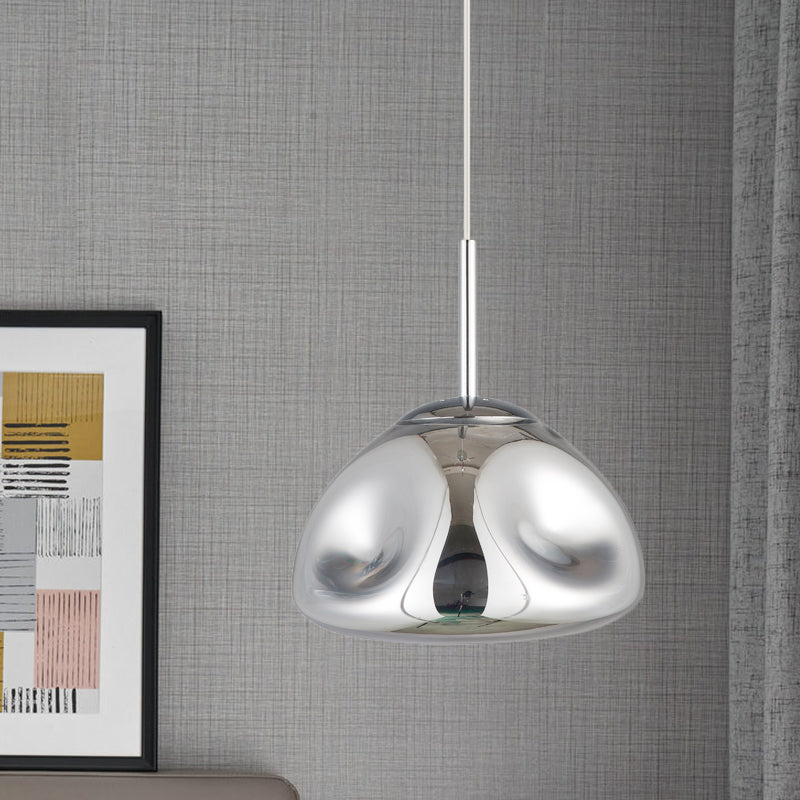 Modern Melt Shape Pendant Lamp With Blown Glass Shade In Gold Silver Or Rose - 1 Light Hanging Kit