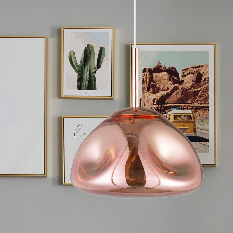 Modern Melt Shape Pendant Lamp With Blown Glass Shade In Gold Silver Or Rose - 1 Light Hanging Kit