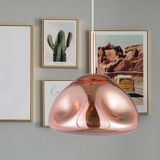 Modern Melt Shape Pendant Lamp With Blown Glass Shade In Gold Silver Or Rose - 1 Light Hanging Kit