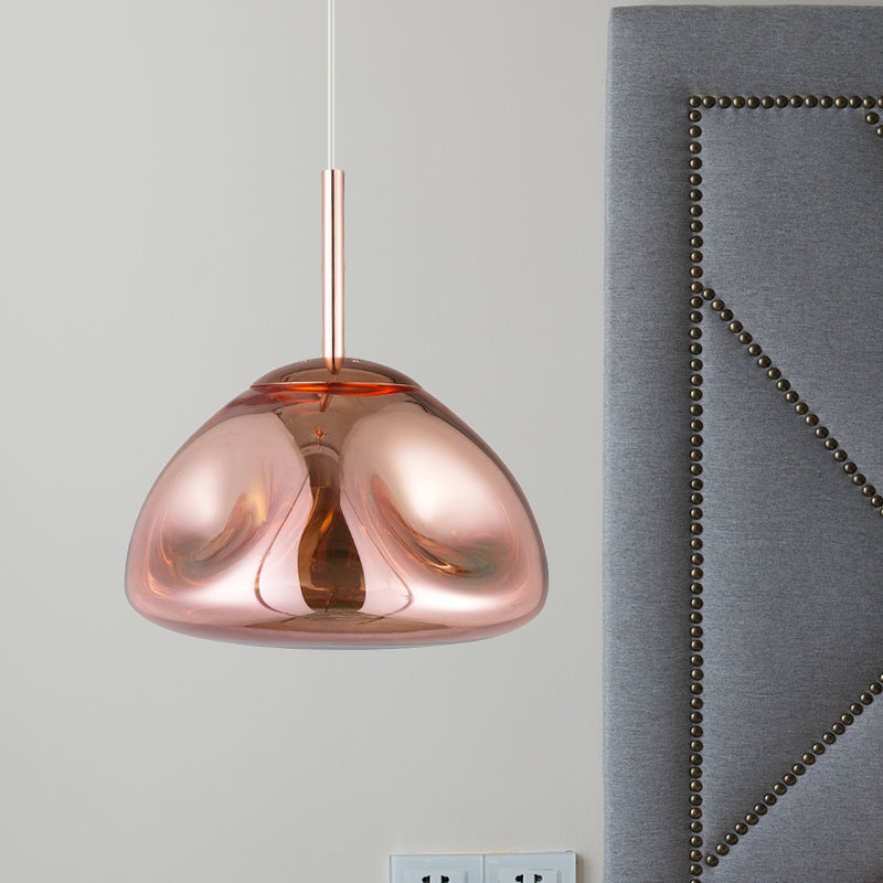 Modern Melt Shape Pendant Lamp - Gold, Silver, Rose Gold - 1 Light - Dimpled Blown Glass - Hanging Light Kit