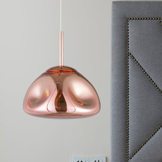 Modern Melt Shape Pendant Lamp With Blown Glass Shade In Gold Silver Or Rose - 1 Light Hanging Kit