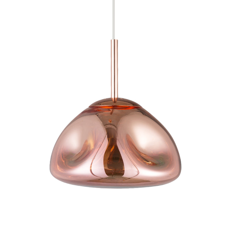 Modern Melt Shape Pendant Lamp With Blown Glass Shade In Gold Silver Or Rose - 1 Light Hanging Kit