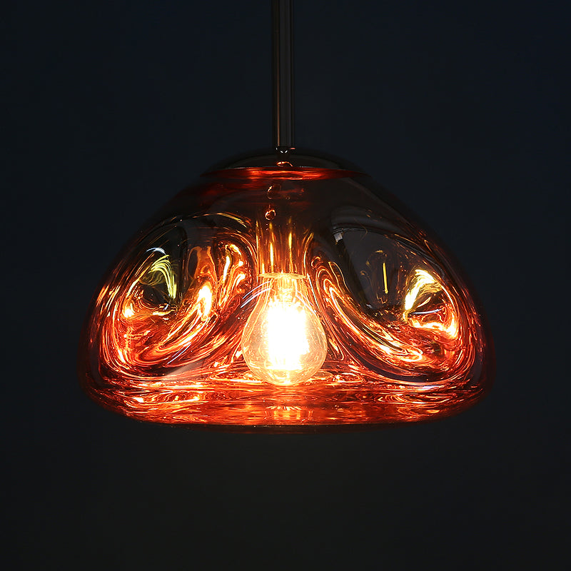 Modern Melt Shape Pendant Lamp With Blown Glass Shade In Gold Silver Or Rose - 1 Light Hanging Kit